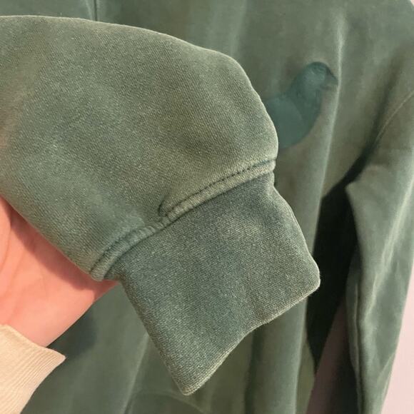 Green acid wash look Crewneck‎ Fleece Sweater Size XS/S embroidered pigeon - Picture 3 of 7